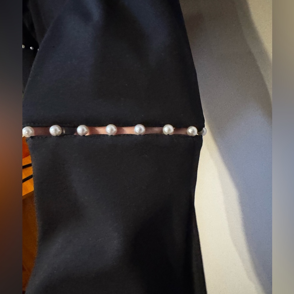 Calvin Klein Black 3/4 bell Sleeves with faux pearls black sheath dress size 10 - Picture 5 of 8
